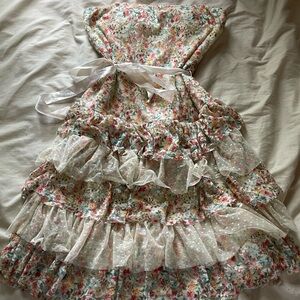 As you wish formal mini dress with satin lining and padding. strapless, ribbon